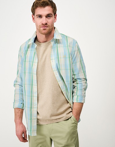 Classic-Fit Multi-Check Poplin Shirt in Blue, Green & Yellow