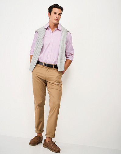 Classic-Fit Micro Stripe Poplin Shirt in Pink and White