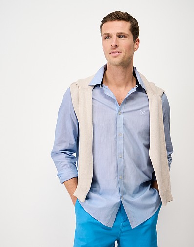 Classic-Fit Micro Stripe Poplin Shirt in Blue and White