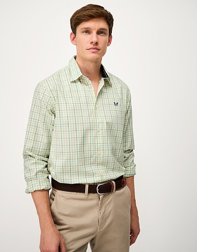 Tattersall Classic-Fit Cotton Twill Shirt in Ivory & Green Check