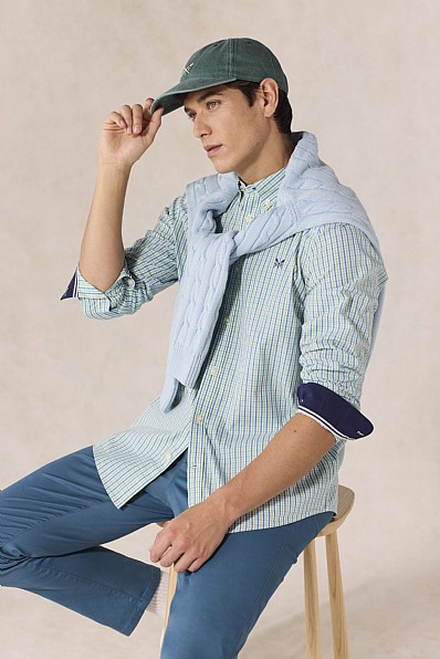 Classic Fit Shirt in Blue and Green Gingham