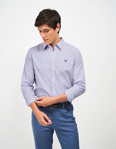 Slim-Fit Cotton Gingham Shirt in Blue & Mauve