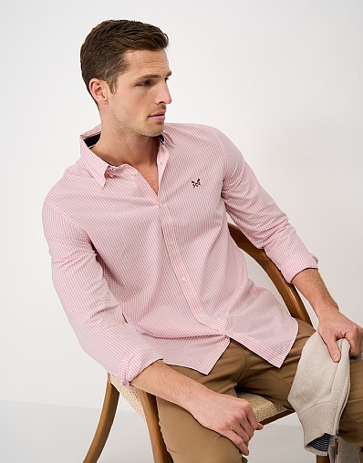 Slim-Fit Cotton Gingham Shirt in Pink Marl