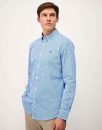 Slim-Fit Cotton Gingham Shirt in Blue