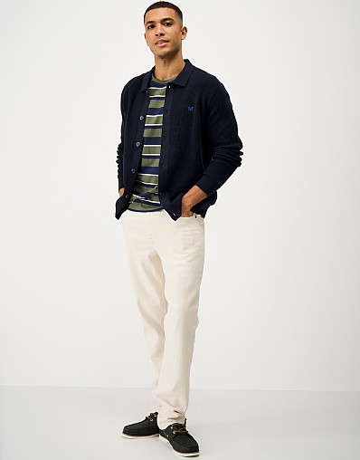 Waffle Knit Cotton Overshirt in Navy