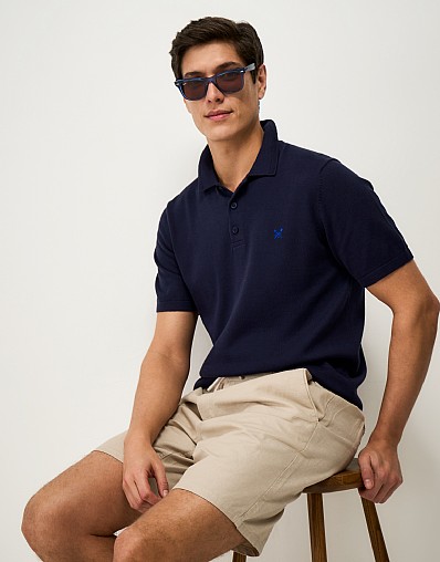Cotton Collar-Interest Polo in Dark Navy