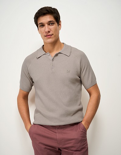 Ripple Edge Collar Cotton Polo in Stone