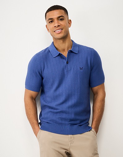 Herringbone Knitted Polo in Blue