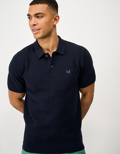 Herringbone Knitted Polo in Navy