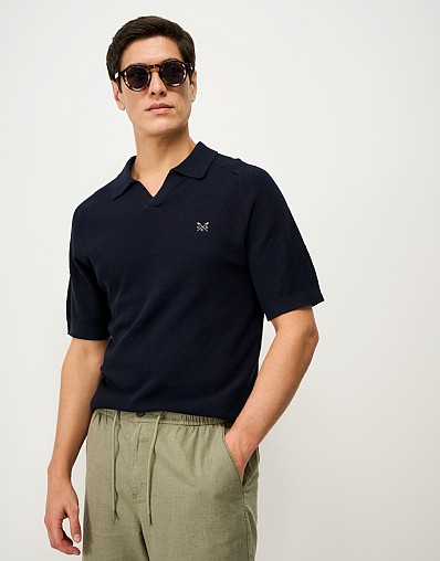 Johnny Collar Sadle Shoulder Polo in Navy