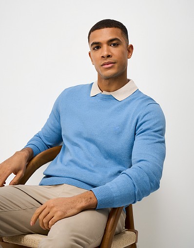 Organic Cotton Crew Neck Jumper in Blue