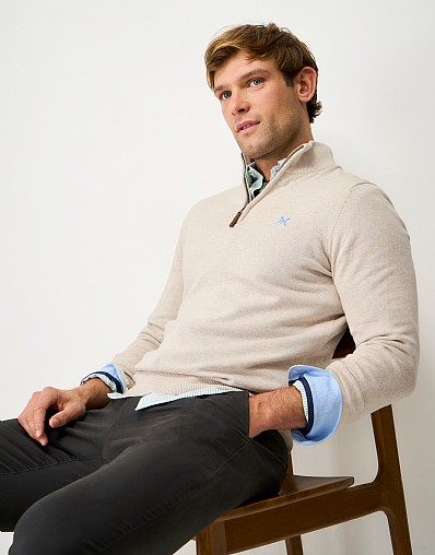 Organic Cotton Half Zip Jumper in White