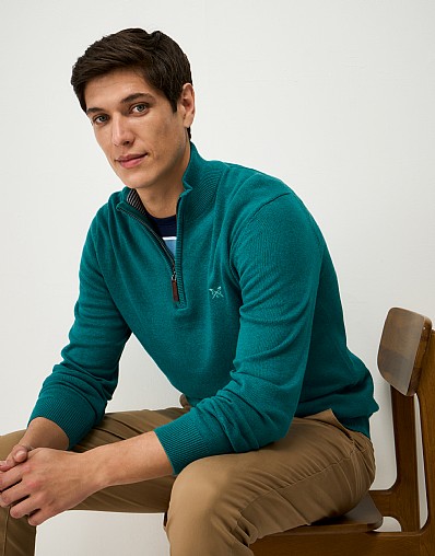 Organic Cotton Half Zip Jumper in Petrol Blue Marl