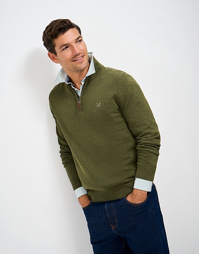 Organic Cotton Half Zip Jumper in Olive Green