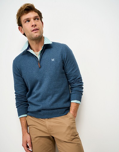 Organic Classic Half Zip Jumper in Teal