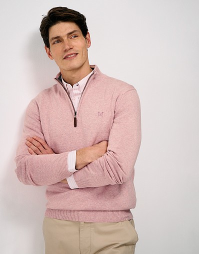 Organic Cotton Half Zip Jumper in Mauve Marl