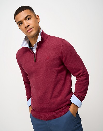 Organic Cotton Half Zip Jumper in Red