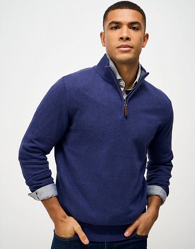 Organic Cotton Half Zip Jumper in Bright Blue Marl