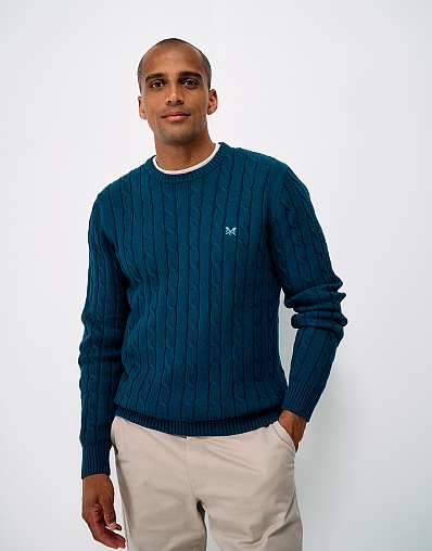 Oarsman Cable Knit Crew Jumper in Blue