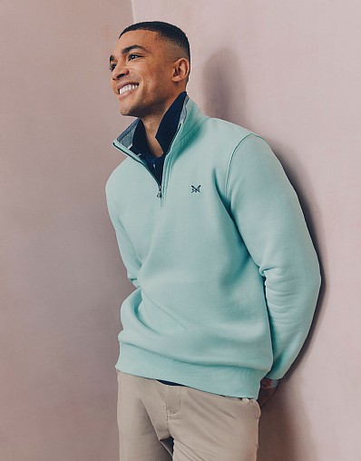 Classic Cotton-Mix Half-Zip Sweatshirt in Aqua Blue
