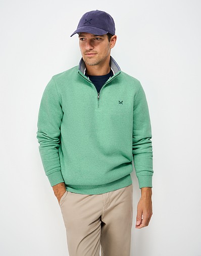 Classic Cotton-Mix Half-Zip Sweatshirt in Pale Green