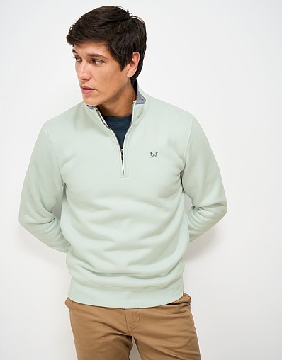 Classic Cotton-Mix Half-Zip Sweatshirt in Pale Blue