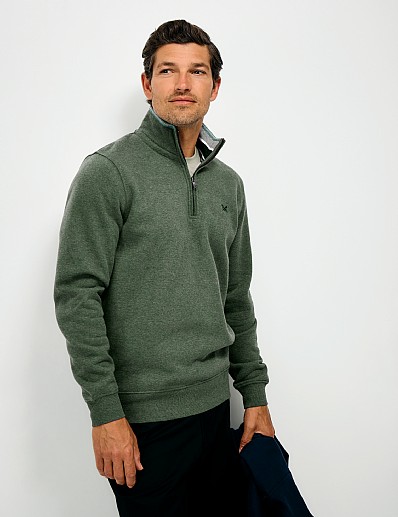 Classic Half Zip Sweat in Dark Green Marl