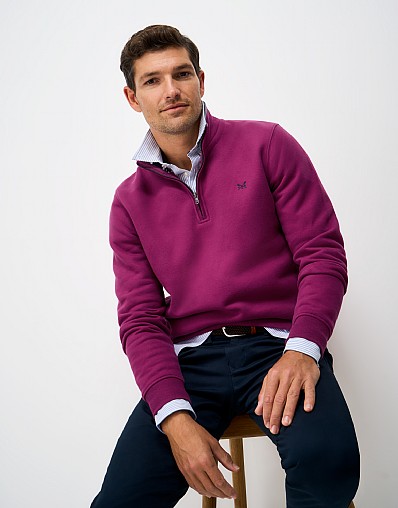 Classic Cotton-Mix Half-Zip Sweatshirt in Berry