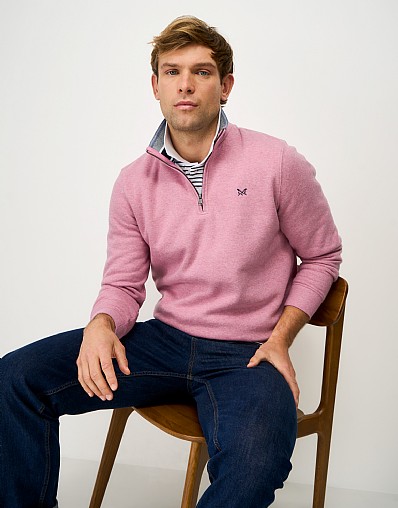 Classic Cotton-Mix Half-Zip Sweatshirt in Pink Marl
