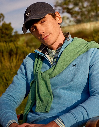 Classic Cotton-Mix Half-Zip Sweatshirt in Dusty Blue