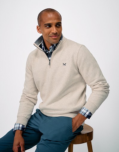 Classic Half Zip Sweatshirt in Beige