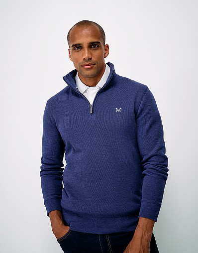 Cotton French-Rib Half-Zip Sweatshirt in Blue Marl