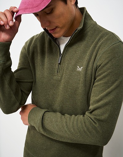 Cotton French Rib Half-Zip Sweatshirt in Olive Marl