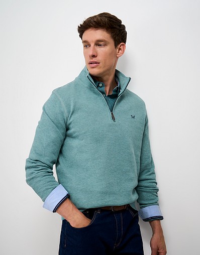 Cotton French-Rib Half-Zip Sweatshirt in Mint Blue Marl