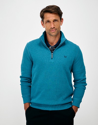 Cotton French-Rib Half-Zip Sweatshirt in Bright Blue Marl