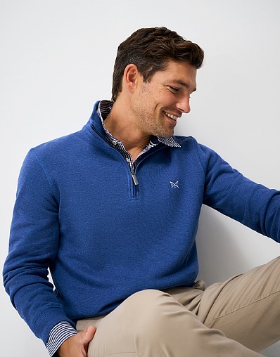 French Rib Half Zip Sweatshirt in Royal Blue