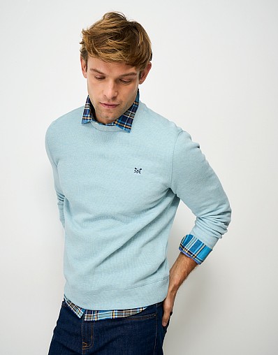 French Rib Crew Neck Jumper in Sky Blue