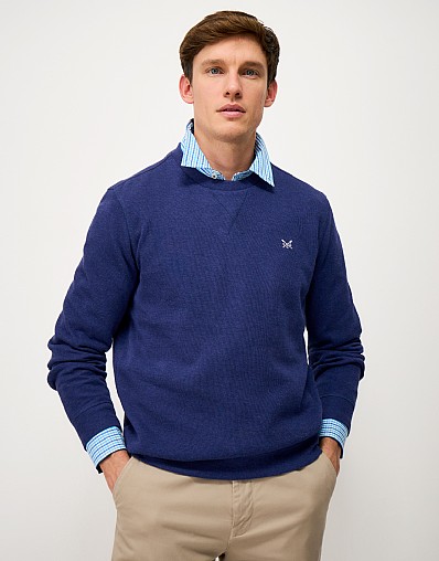 French Rib Crew Neck Jumper in Dark Blue