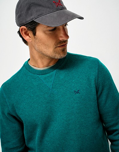 Cotton French-Rib Crew Sweatshirt in Deep Teal Marl