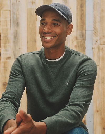 French Rib Crew Neck Jumper in Khaki Green Marl