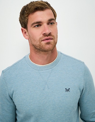 French Rib Crew Neck Jumper in Pale Blue Marl