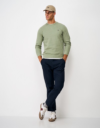 French Rib Crew Neck Jumper in Green Marl