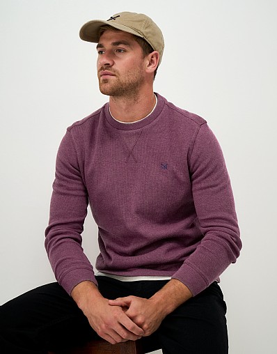 French Rib Crew Neck Jumper in Burgundy Marl