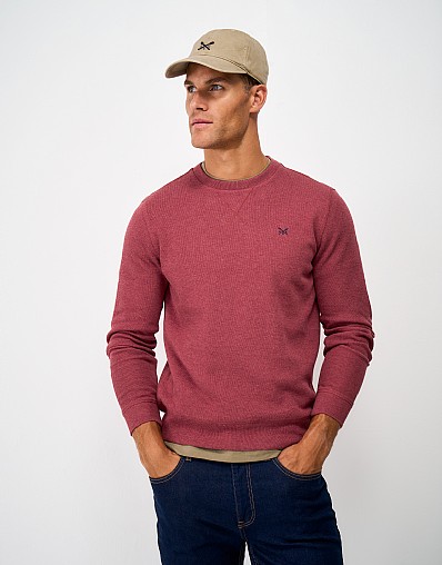 French Rib Crew Neck Jumper in Red Marl