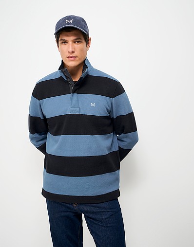 Cotton-Mix Pique Padstow in Blue & Dark Navy Stripes