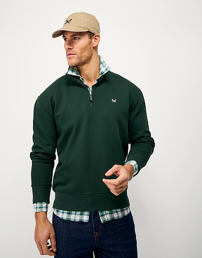 Pique Half Zip Sweatshirt in Bottle Green