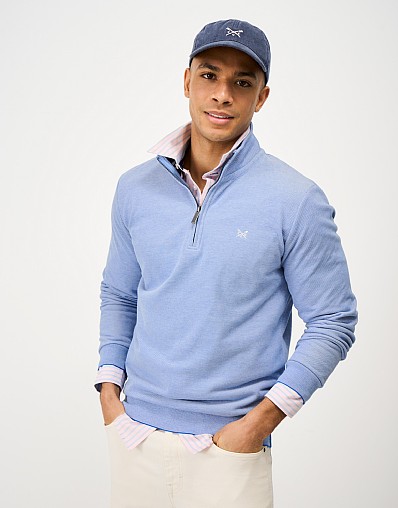 Birdseye Half Zip Jumper in Blue