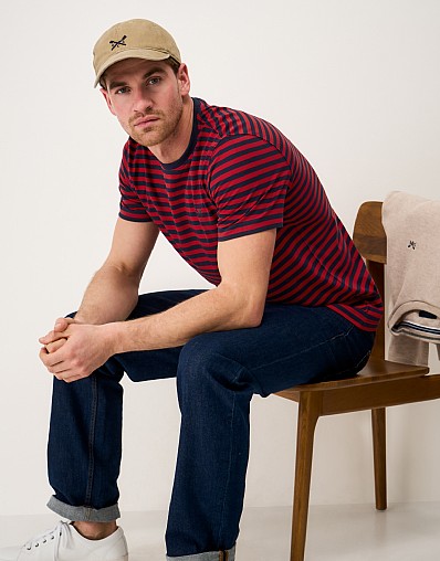 Striped Cotton Tee in Dark Blue & Red Stripes