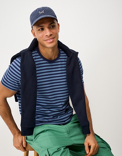 Striped Cotton Tee in Dark Blue Stripes
