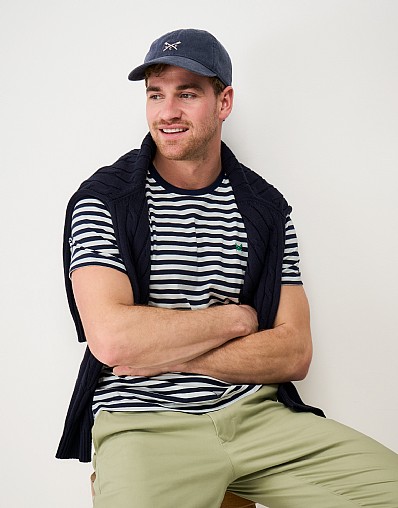 Striped Cotton Tee in Dark Blue & White
